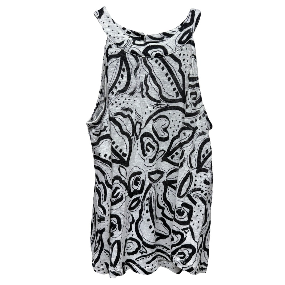 C&C California Women M Tank Top Black White Linen Artsy Sleeveless Boho Coastal